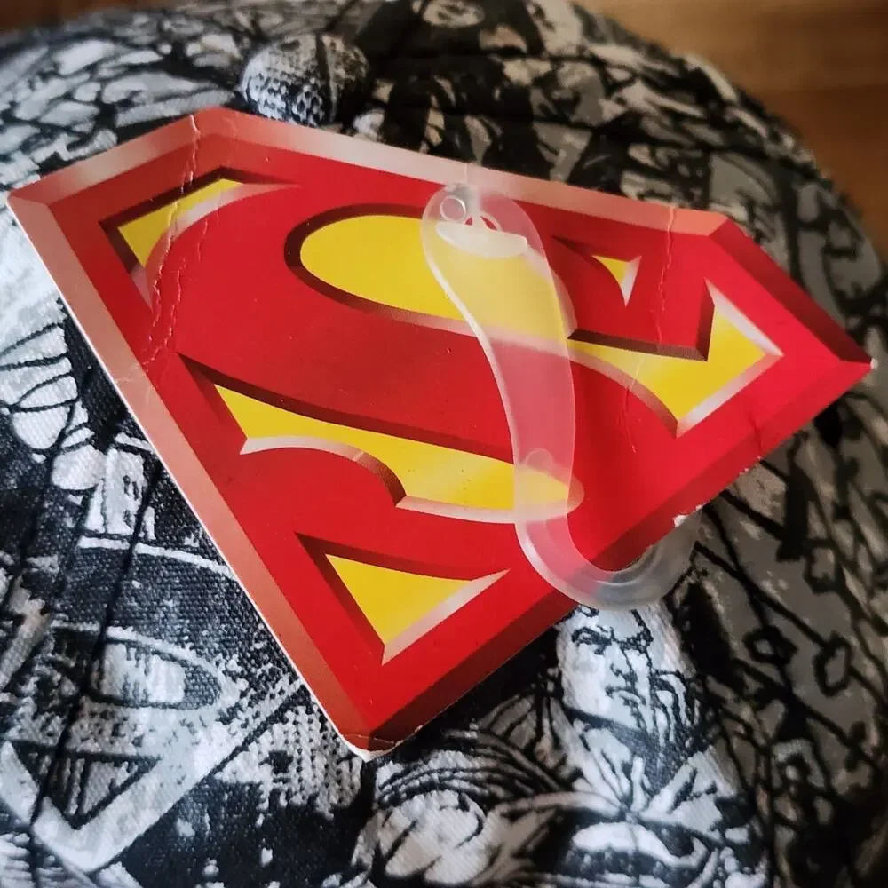 Bioworld Superman DC Comics Flatbill Fitted Hat Men's Black White Comic Print